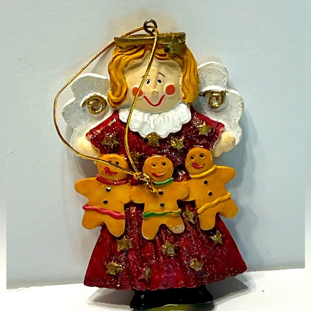 Festive Angel Ornaments 5 Inches Tall with Red Dresses Lot of Two